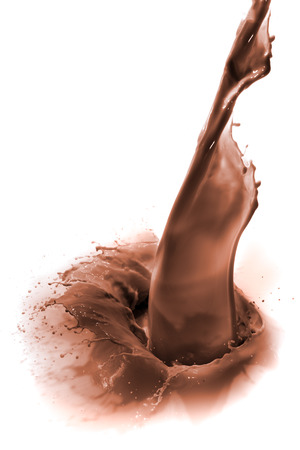 pouring chocolate drink, isolated on white backgroundの写真素材