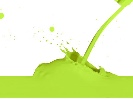 green paint splashing on whiteの写真素材