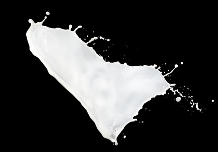 milk splash isolated on black backgroundの写真素材