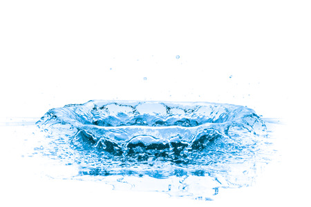 splashing blue water on white backgroundの写真素材