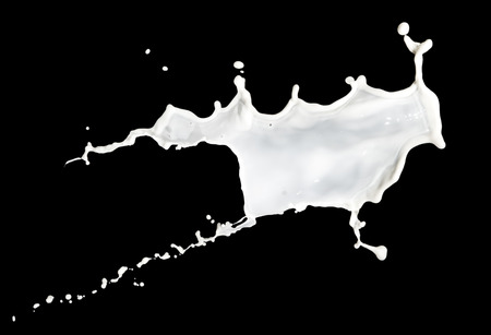 milk splash isolated on black backgroundの写真素材