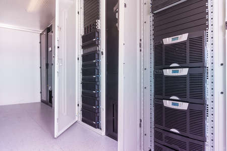 Data center with a row of server racks