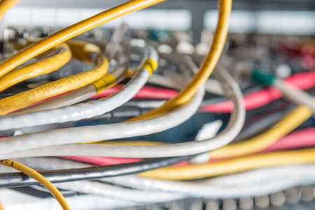 Detail of server with patch cables plugged in internet ports
