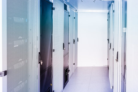 Data center with a row of server racks