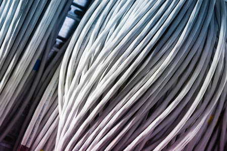 detail of large number of  cables tied together connecting racks inside server roomの写真素材