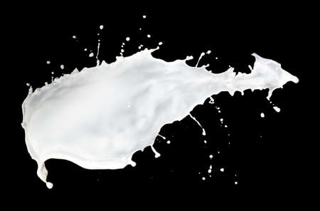milk splash isolated on black backgroundの写真素材