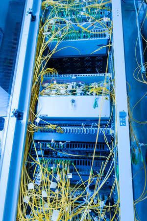 data center with servers and fiber optic cablesの写真素材