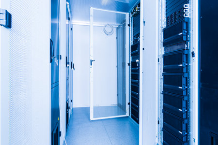 Data center with a row of server racks