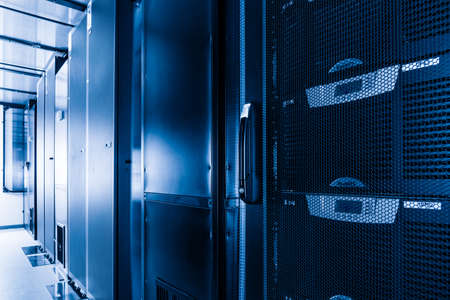 server racks with hard drives used for data storageの写真素材