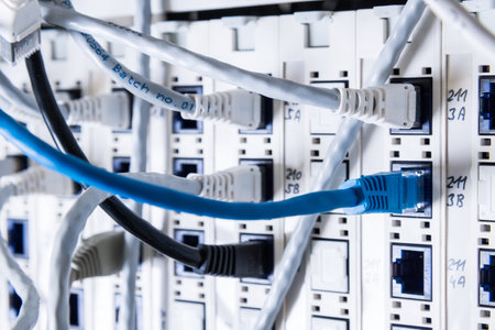 white patch cables connected to data switch