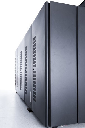 server room with row of data storage cabinetsの写真素材