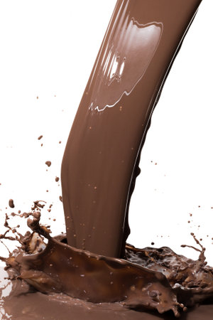 splashing hot chocolate, isolated on white backgroundの写真素材