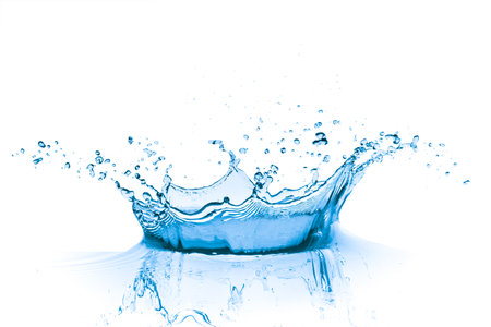 splashing blue water on white backgroundの写真素材