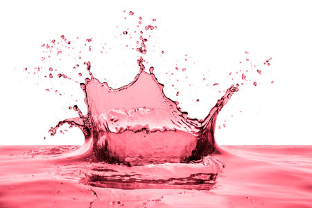splashing red wine on white backgroundの写真素材