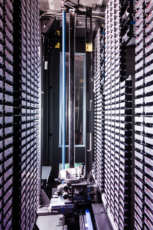 rows of data cloud hardware inside data center