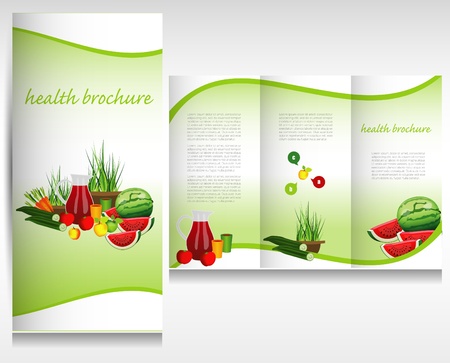 Health food brochure design. Bio vegetable and fruit. Brochure folder vector.のイラスト素材