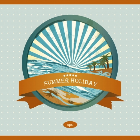 Summer retro background. Vintage seaside view illustration.のイラスト素材