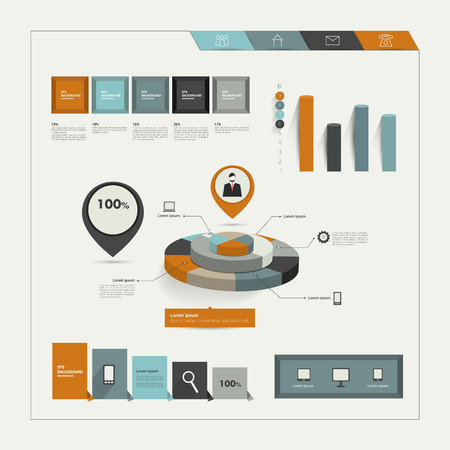 Set of flat infographic elements  Business collection of graphs, diagrams, speech bubbles, folder and circle template  のイラスト素材