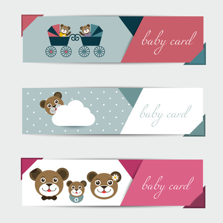 A set of three modern vector banners  Kids bear family concept のイラスト素材