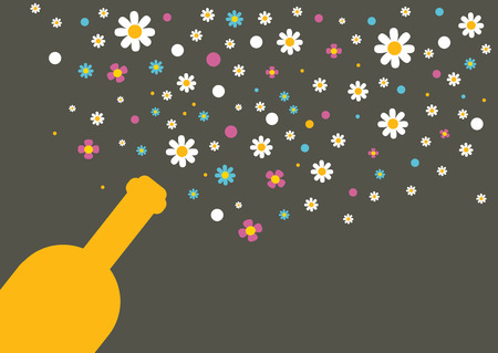 Wedding and invitation card  Champagne bottle with bubbles  Abstract flower background  のイラスト素材