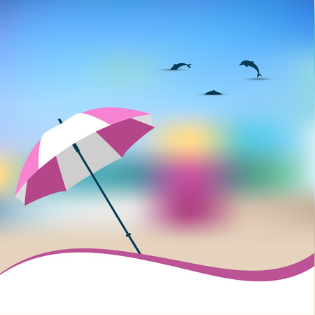 Sunlight beach day  Umbrella on tropical island  Vector blur background illustration  のイラスト素材