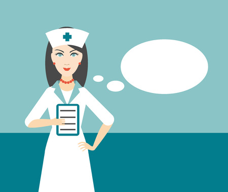 Beautiful young nurse speaking. Flat design.のイラスト素材
