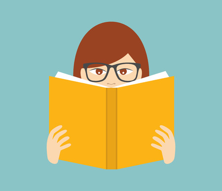 Girl reading a book. Flat vector.のイラスト素材
