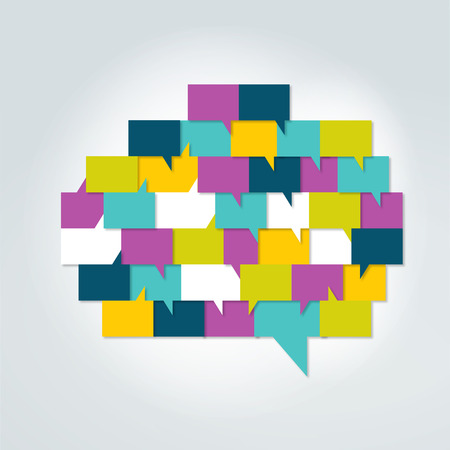 Brain with speech bubbles. Colorful speak and dialog bubbles.のイラスト素材