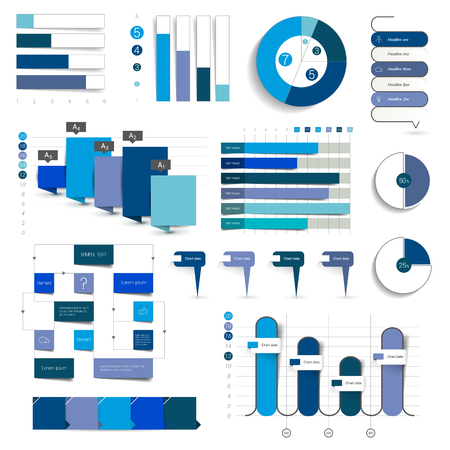 Collection of charts, graphs, flowcharts. Infographics in blue color.のイラスト素材