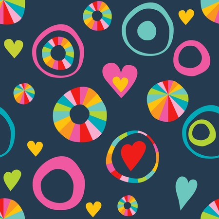 Children doodle hand drawn round, circle color pattern. Vector design isolated on dark background.のイラスト素材