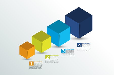 Cube infographics options banner, template, scheme, chart, text layout. Five step design. Vector illustration.のイラスト素材