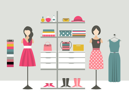 Clothing store. Boutique indoor. Flat design vector illustration.のイラスト素材