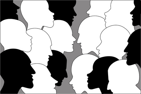 Human profile head in dialogue. Black and white silhouettes.のイラスト素材