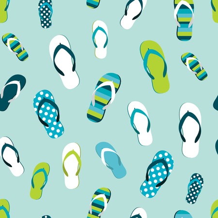 Flip flop color summer pattern. Seamless repeat background. Cartoon flat illustration.のイラスト素材