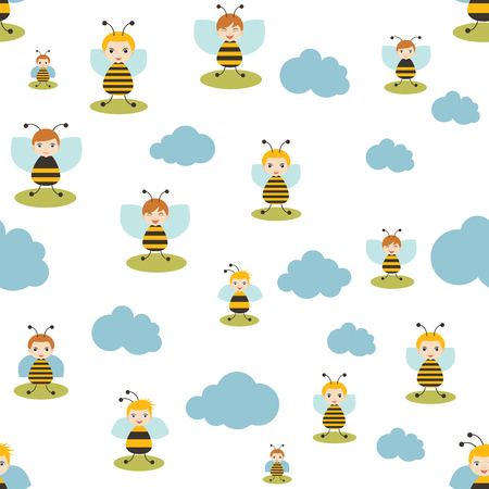Bee cartoon seamless pattern. Flat design, vector illustration.のイラスト素材