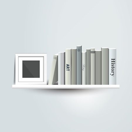 Photoframe mock up on the bookshelf. Template for poster, picture, painting. Vector.のイラスト素材