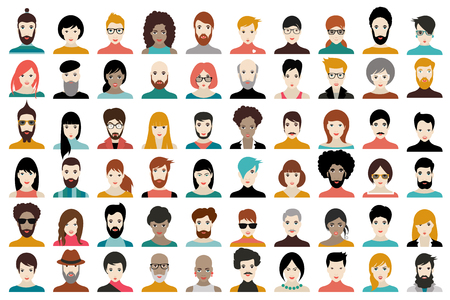 Avatar, woman, man heads. People vector shape heads different nationality in flat style.のイラスト素材