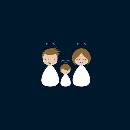 Holy family, baby born Jesus with Mary and Joseph. Merry Christmas greeting card, illustration. Religious holiday.のイラスト素材
