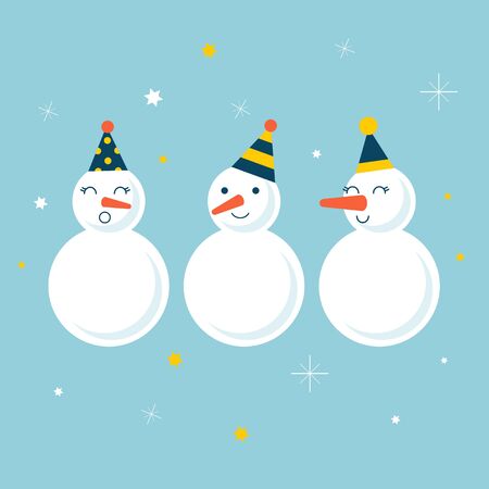 Snowmen. Cartoon illustration in Christmas style. Vector.のイラスト素材