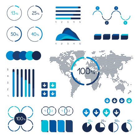 Set of infographics elements. Chart, graph, timeline, speech bubble, pie chart, map. のイラスト素材
