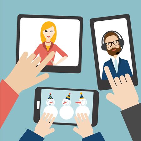 Family addicted on smartphones. Addiction  Flat vector ilustration.
のイラスト素材