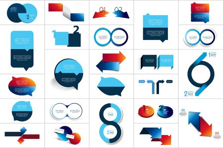 Mega set of two elements, steps chart, diagram, scheme. Circle, round design. のイラスト素材