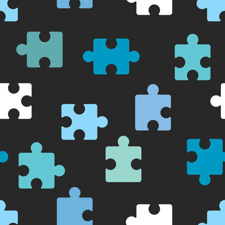 Puzzle seamless pattern. Color tiles on black background.のイラスト素材