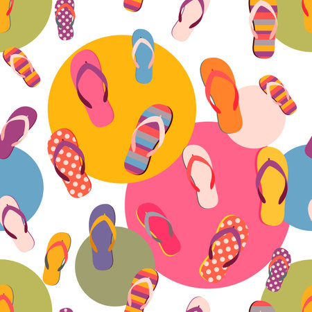Flip flop color summer pattern. Seamless repeat background. Cartoon flat illustration.のイラスト素材