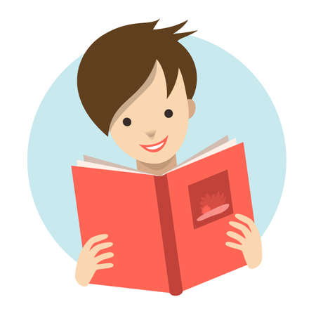 Child, kid reading a book. Flat vector.のイラスト素材