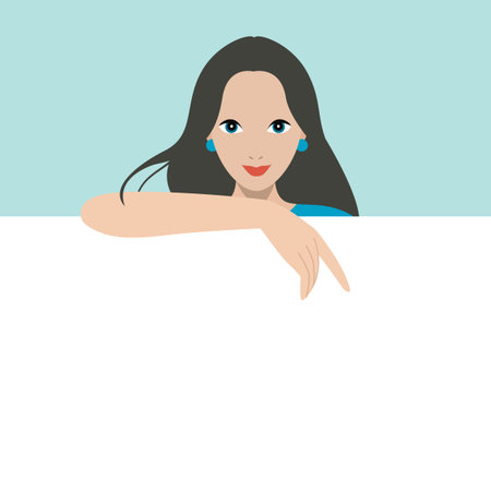 Woman with empty clean banner, board, paper. Vector illustration.のイラスト素材