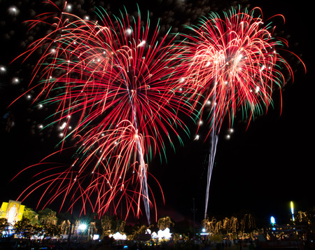 Fireworks celebration for the king’s birthday in Thailand.