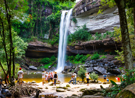 UBONRATCHATANI  SEPTEMBER 13: Tourists  visit  Huai Luang  waterfall  In Phu Jong Na Yoi national park,  Na chaluai  district  Ubon Ratchathani  Province,  Thailand   during the long weekend  on September 13, 2015.のeditorial素材