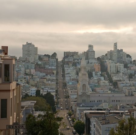 San Francisco street and cathedralの写真素材