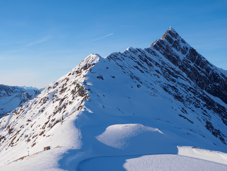 View on the Tuxer Joch peak in Austrian Alps from the Hintertux glacierの写真素材
